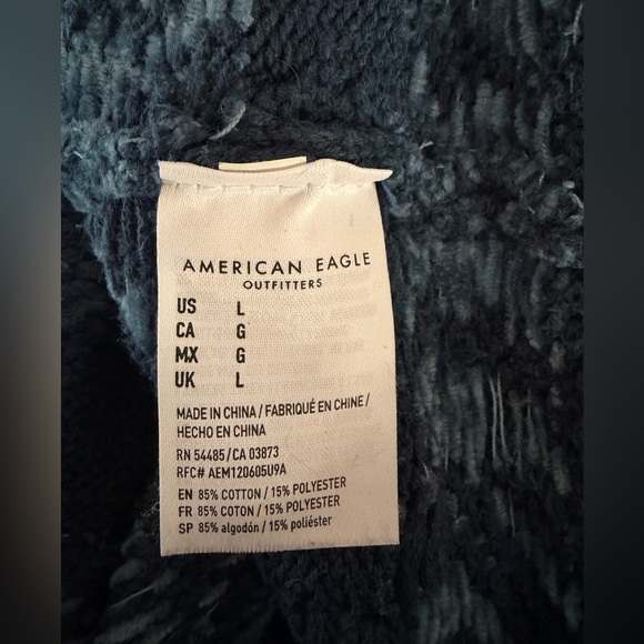 American Eagle Men’s Chunky Knit Shawl Collar Grandpa Cardigan Teal Blue Large - Picture 7 of 9